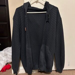 Zaitun Mens Navy Blue Hooded Jacket Long Sleeve Solid Knitted MEDIUM